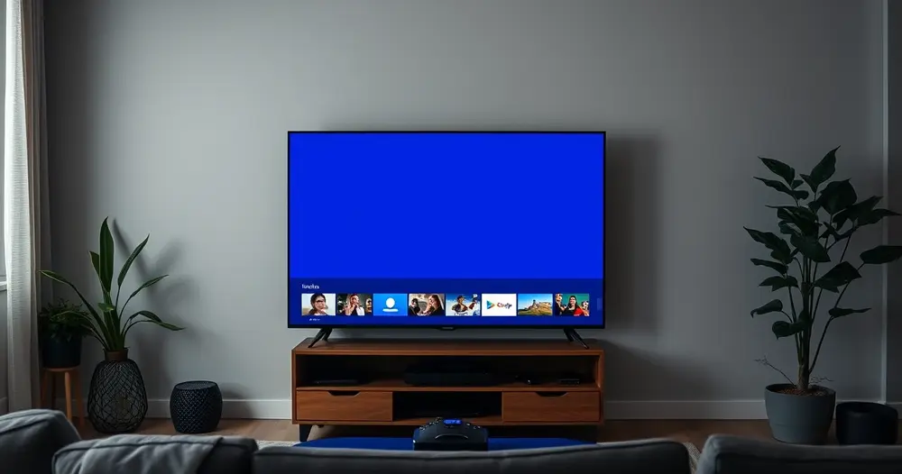 tela de televisão exibindo aplicativo de vídeo desenvolvido pelo fornecedor