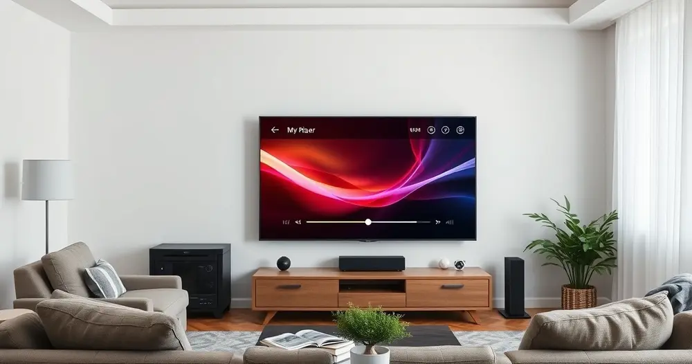 aplicativo de reprodução de vídeo aberto em tela de televisão